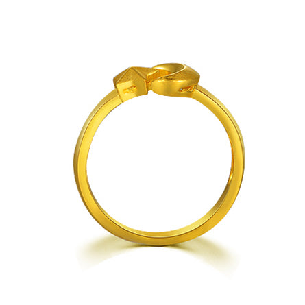 24K Solid Gold Moon and Stars Ring