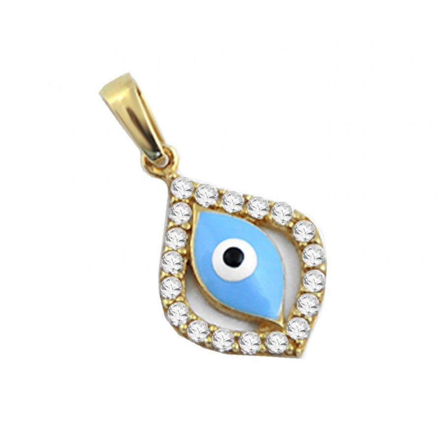 14K Solid Gold Mini Blue Eye Pendant