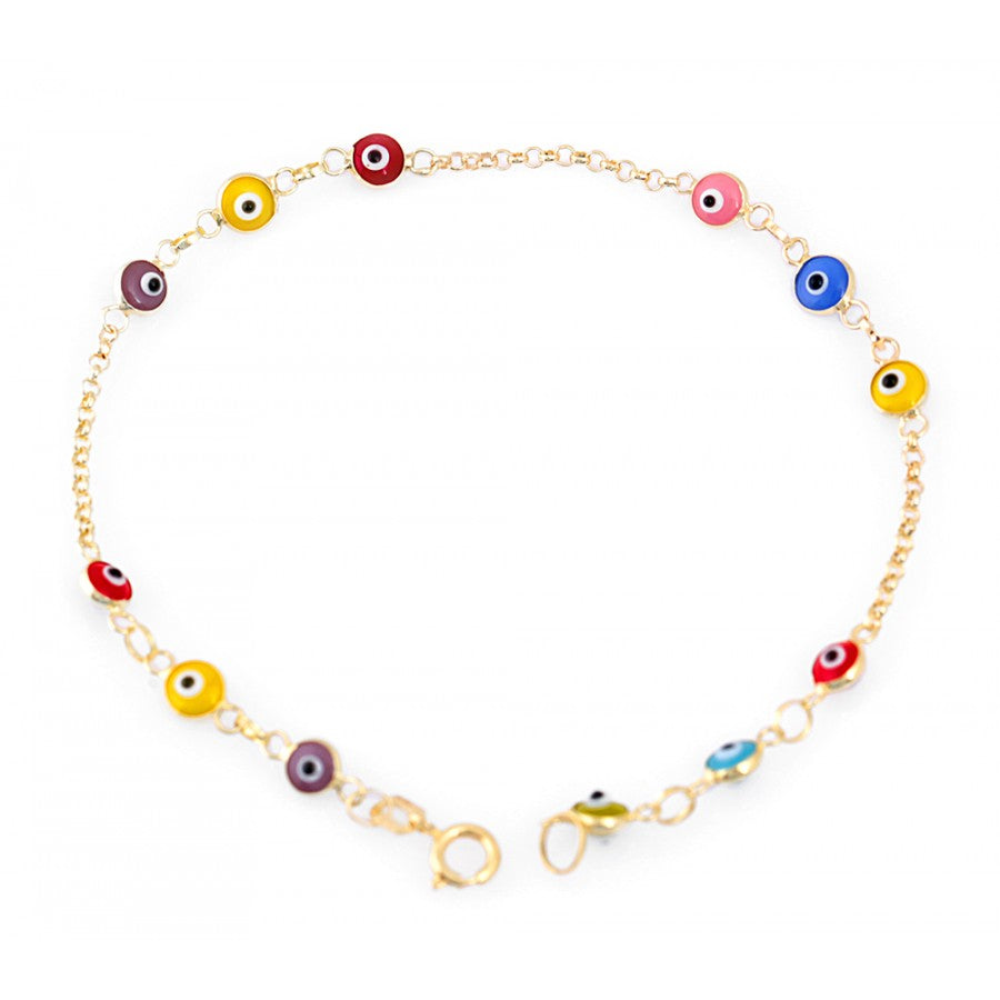 Solid 14k Gold Evil Eye Rainbow Medley Bracelet