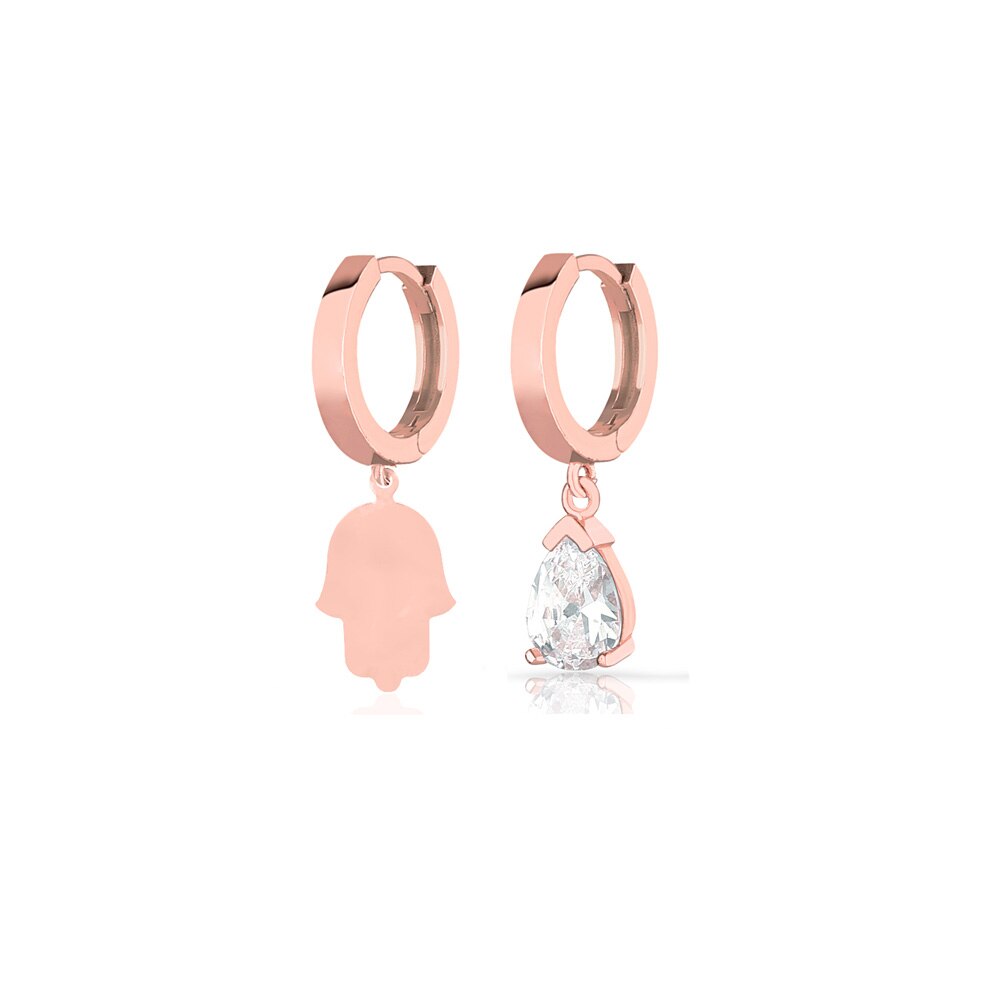 Mismatched Hamsa Drop Earrings - Rose Gold