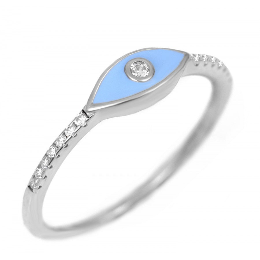 Micro Mini Light Blue Enamel Eye Ring