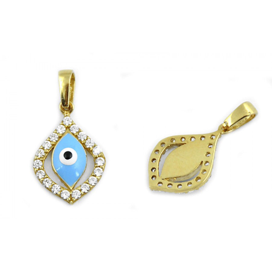 14K Solid Gold Mini Blue Eye Pendant