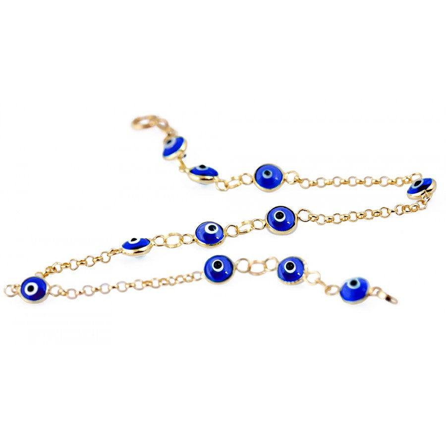 Solid 14k Gold Evil Eye Blue Bracelet