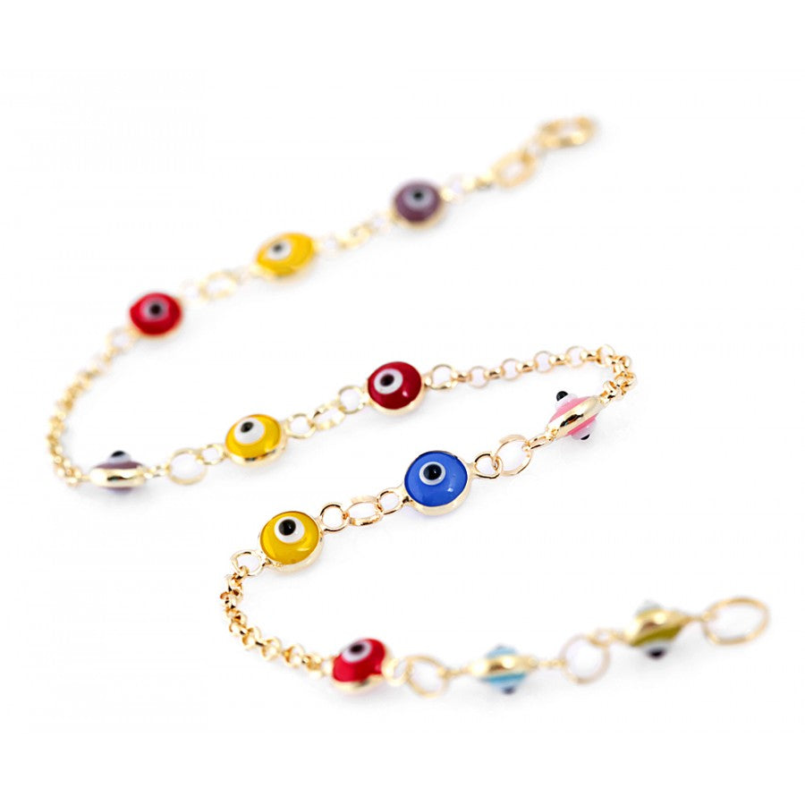 Solid 14k Gold Evil Eye Rainbow Medley Bracelet