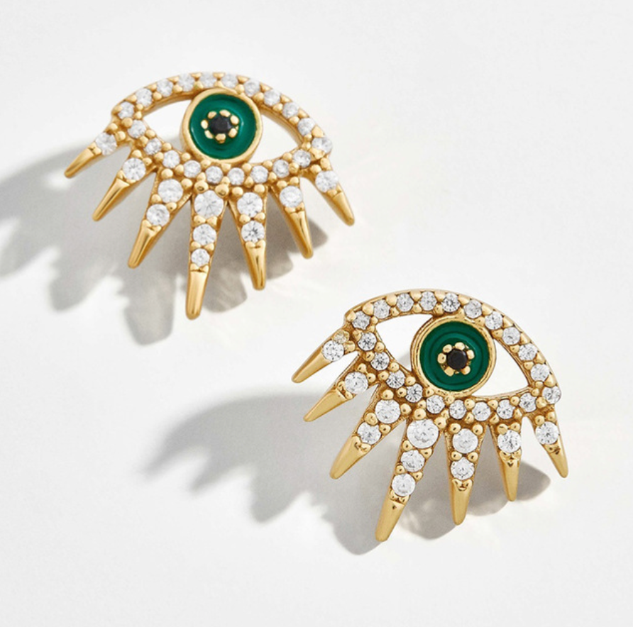 Green Crystal Evil Eye Studs