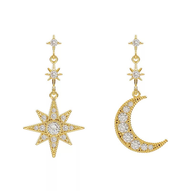 Star and Moon Drop Earrings