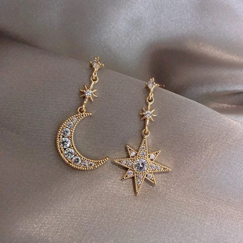 Star and Moon Drop Earrings